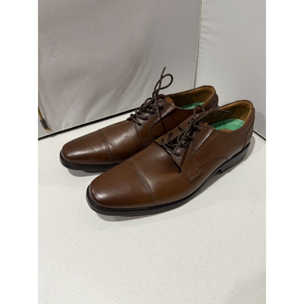 New wo box Men's Clarks Clarkslite Cap Toe Oxford Tan Leather Dress Shoes 12M